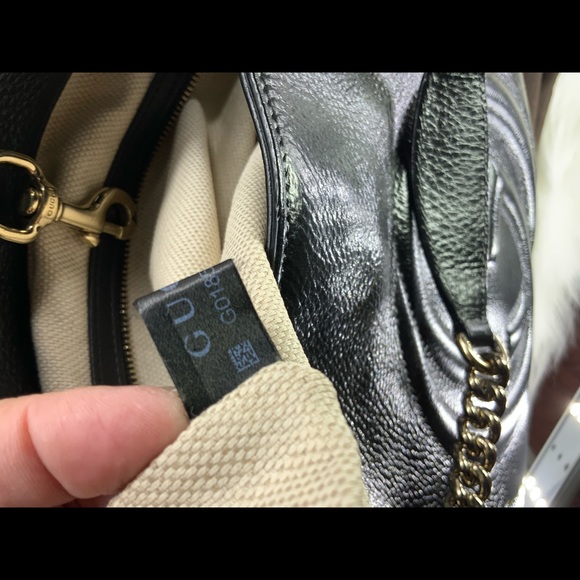 Auth GUCCI Tote Bag Soho Chain GG Black Leather Hand Bag & Leather Flower Charm - Picture 11 of 16